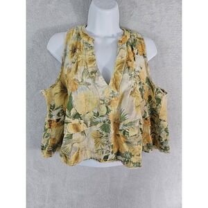 Pilcro Anthropologie Womens Small Yellow Floral Linen Sleeveless Festival Flowy